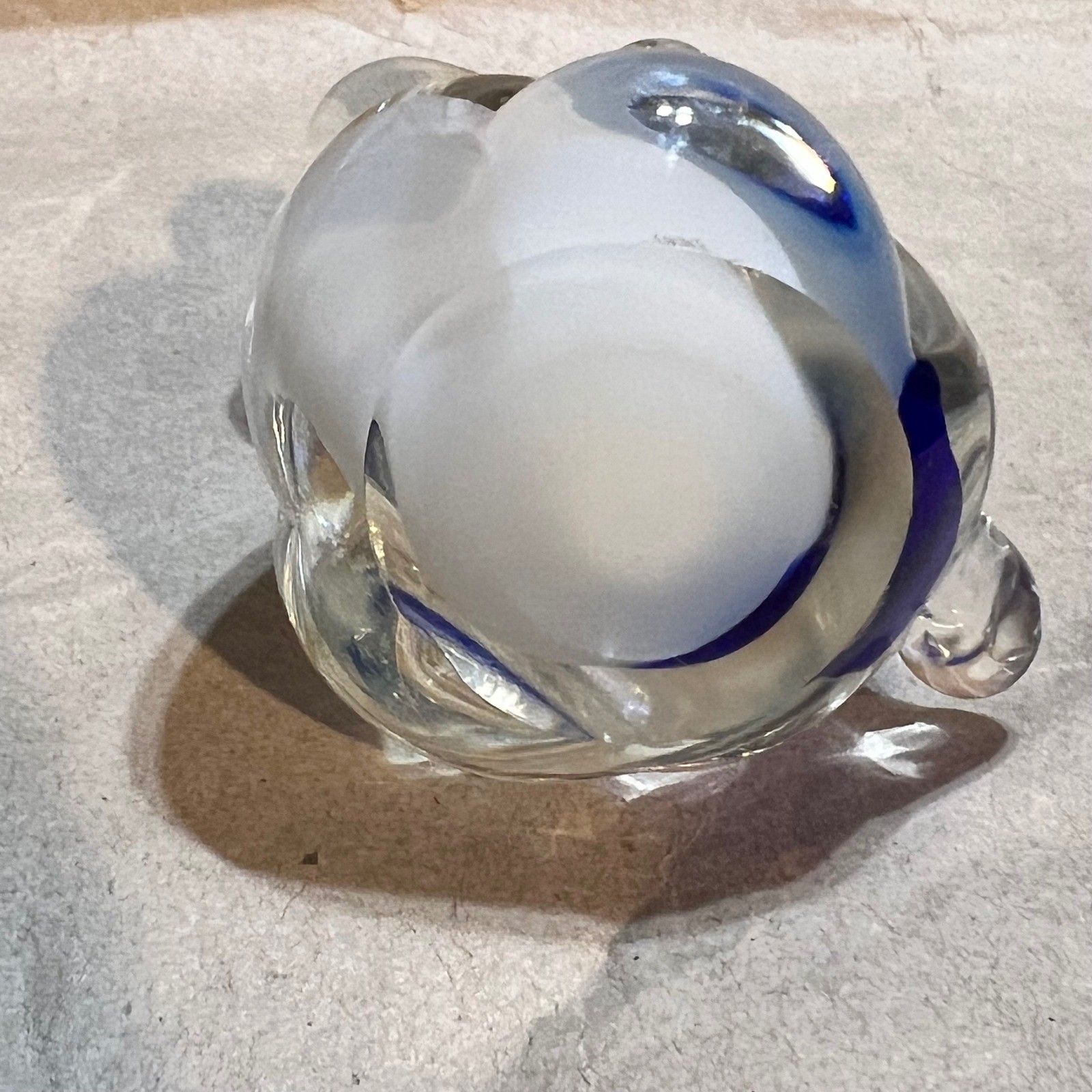 Art Glass Hound Dog Figurine Blue White Swirl Hand Blown Paperweight