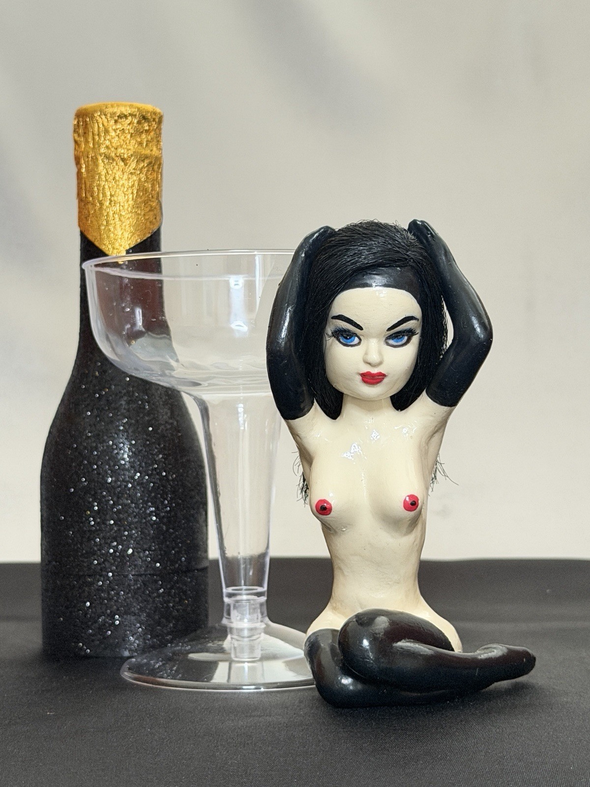 OOAK Handcrafted Femlin Inspired Pinup Figurine Soft Vinyl Burlesque Noir Art ▶️