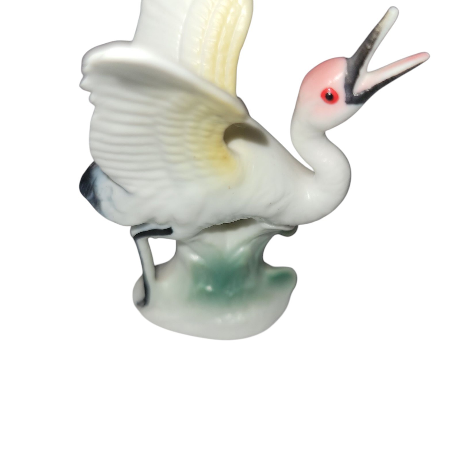 Fluttering Crane Red Crown Mini Figurine Bird Porcelain Unmarked 3.25″ High