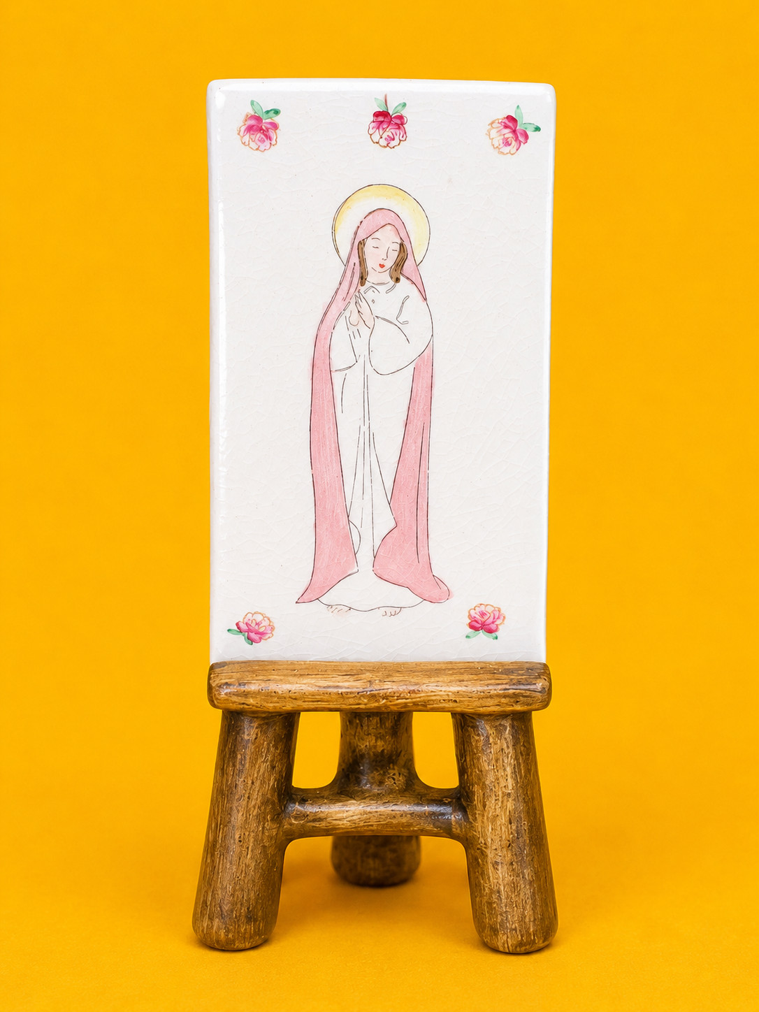 ❤️ Vtg Virgin Mary Christian Angel Figurine Easel Painting Catholic Religious