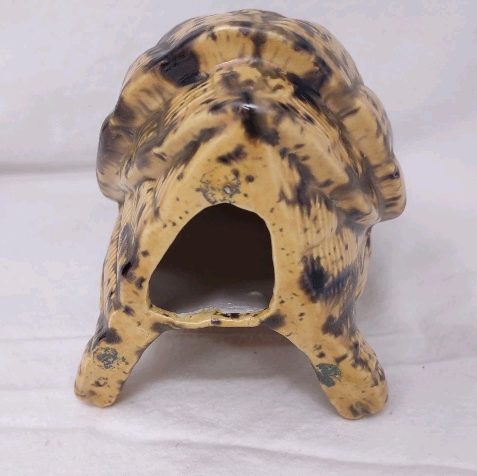 Vintage Gold & Brown Glazed Ceramic Owl Decor Figure Big Groovy Orange Eyes 70s