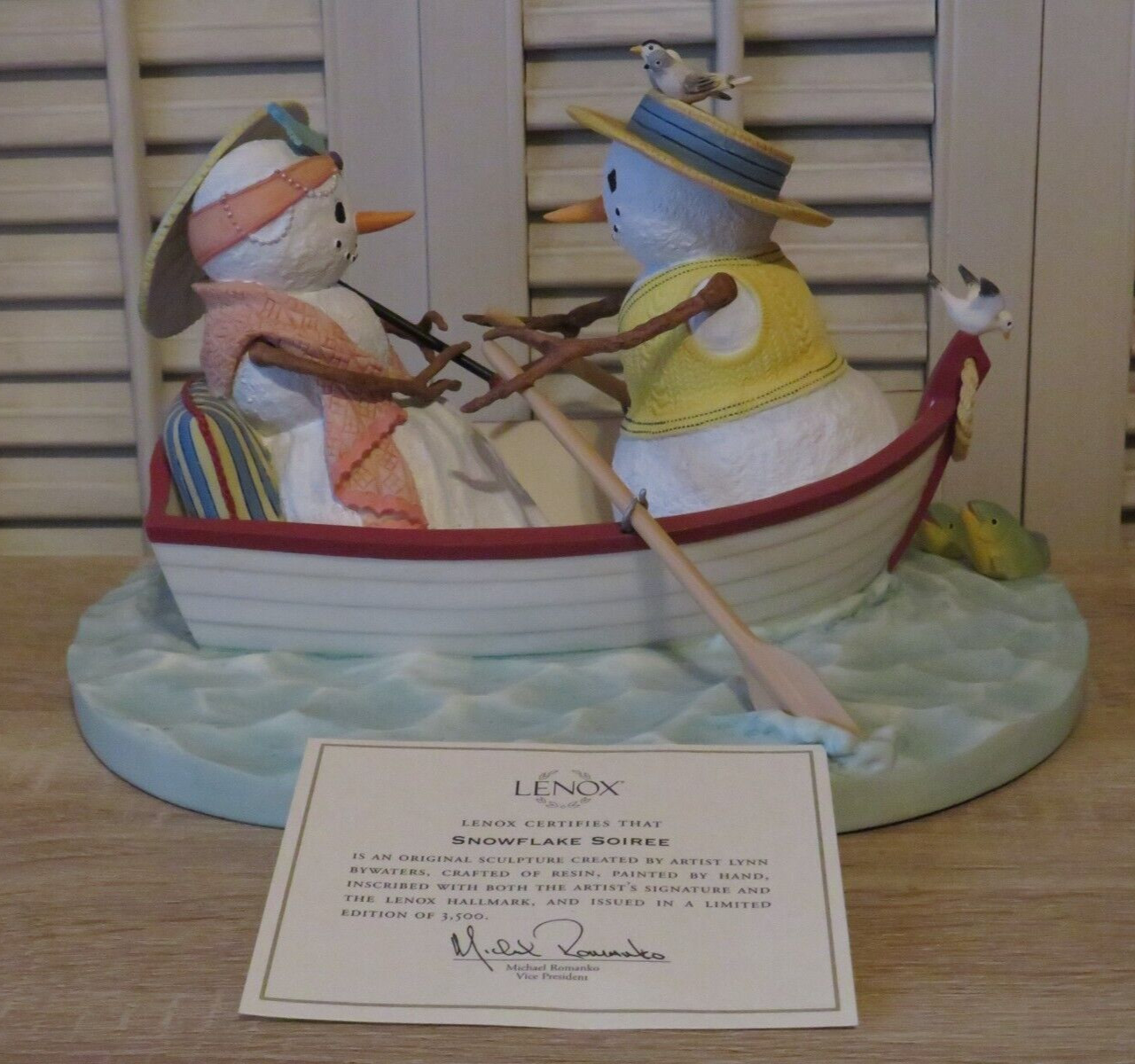 LENOX Lynn Bywaters SNOWFLAKE SOIREE Rowing Boat, Fish, Snowman Figurine