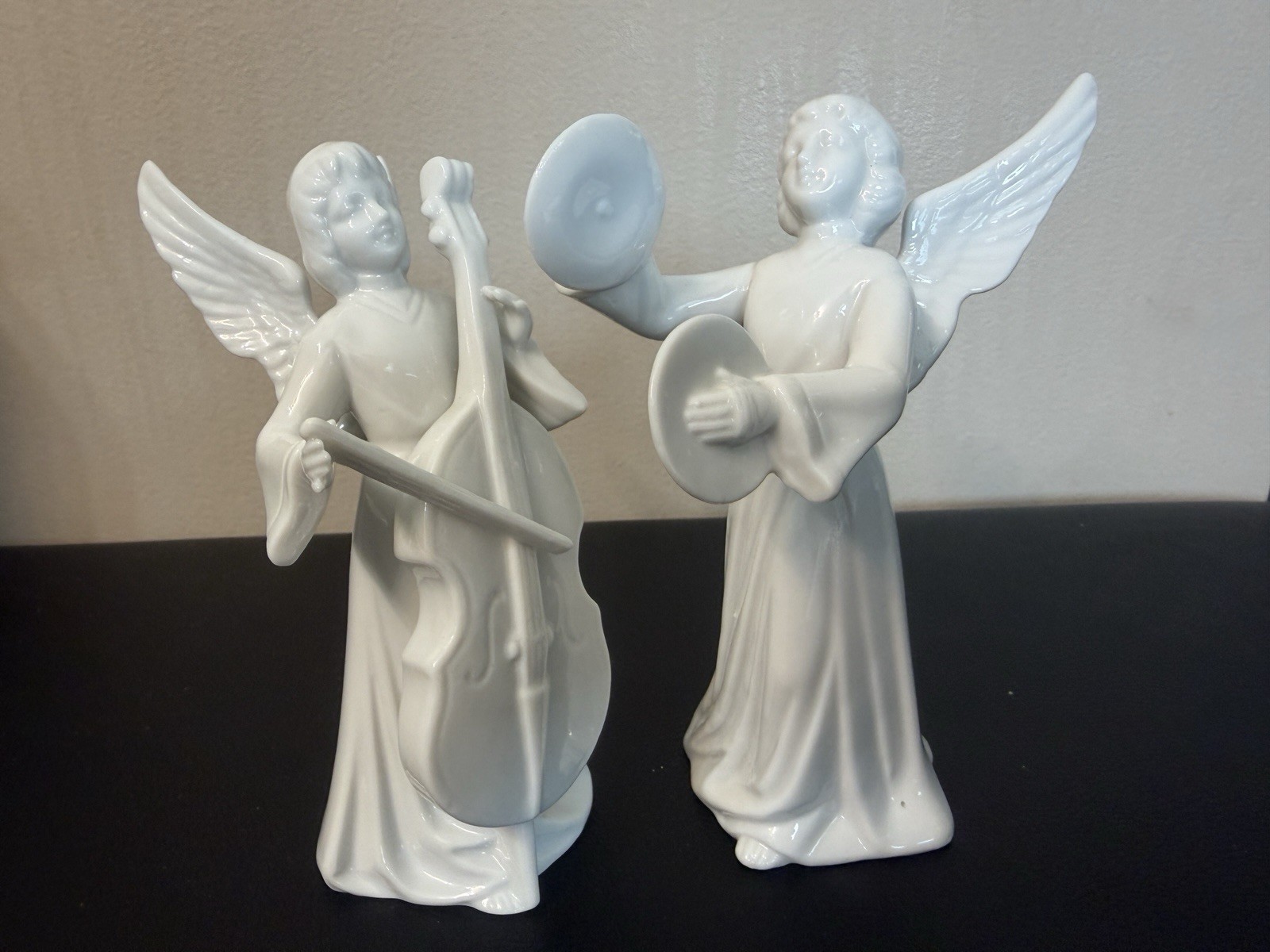 70s Vintage Schmid Bro Japan Porcelain Angels Playing Instruments Set of 2