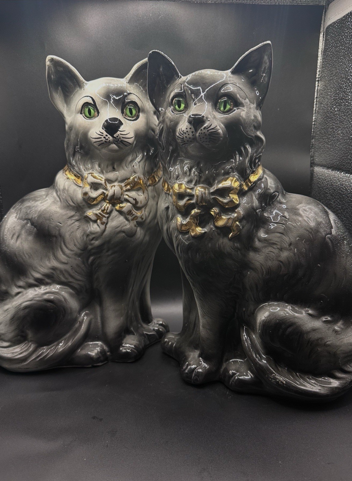 English Staffordshire Cat Set Gray / Black circa 1842-1900 United Kingdom marked