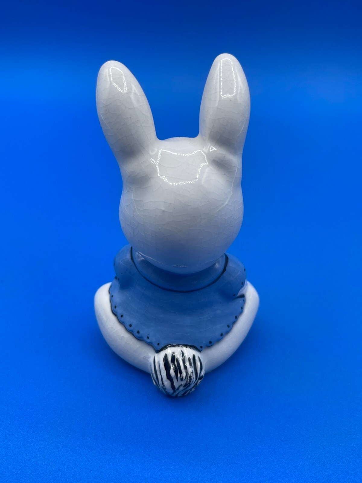 Vintage Bunny Rabbit Family Ceramic 3 Piece Bunnies Figurines Blue Overalls