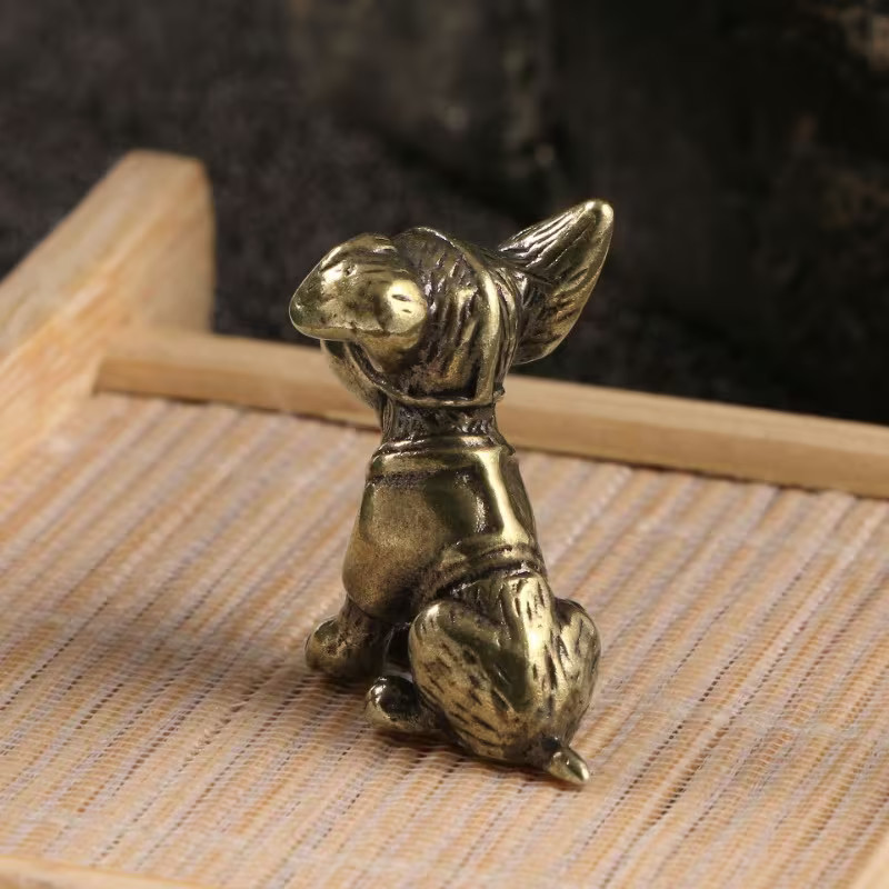 1pc Solid Brass Small Dog Figurine, Vintage Collectible Desk Decor +?
