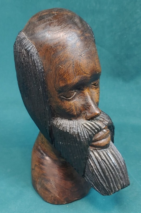 Old Vintage Hand Carved Bearded Man Figure Wood Carving Ethnic Statue Sculpture