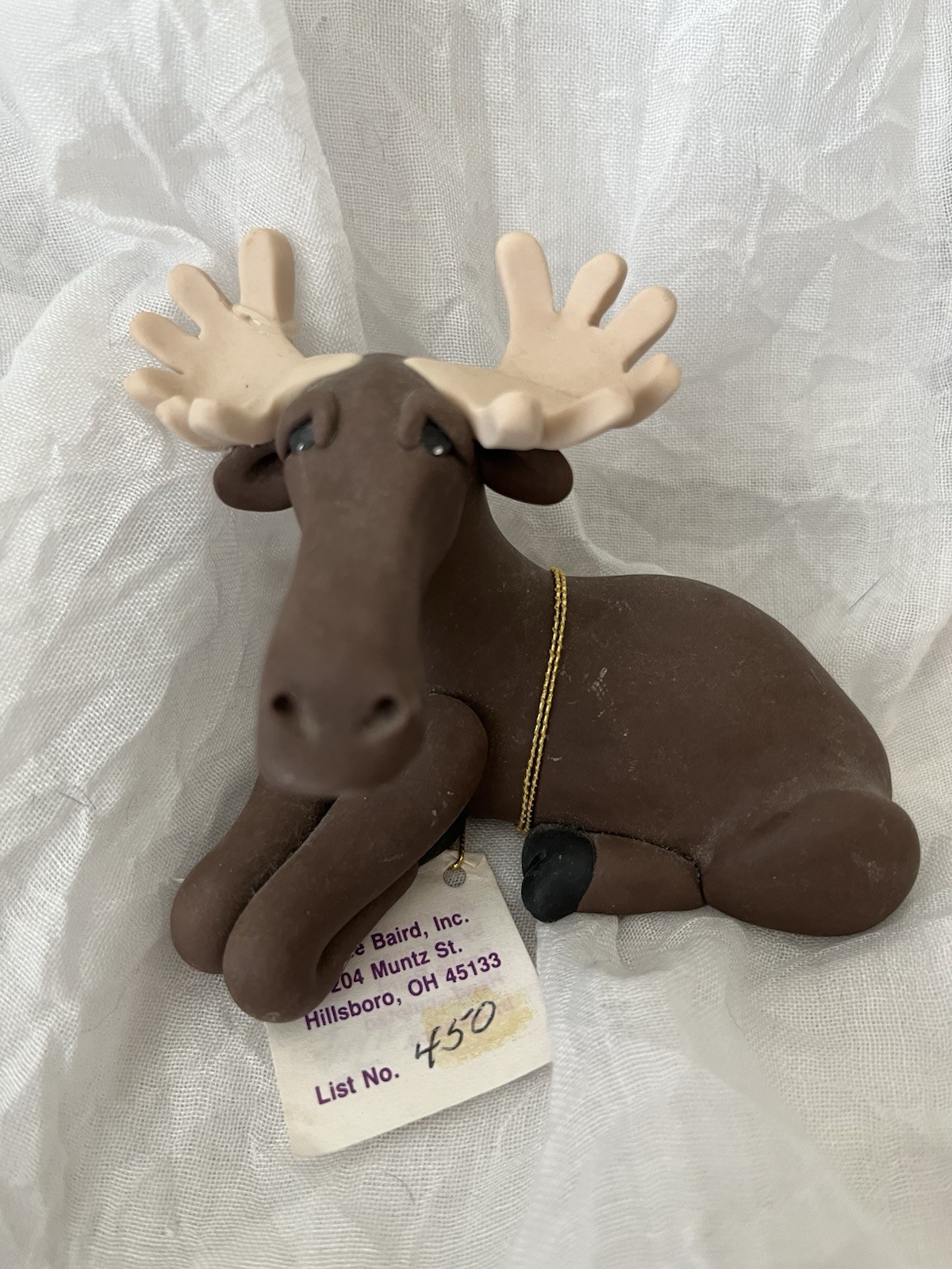 Cecile Baird Sculpted Clay MOOSE Figurine with Tag #450