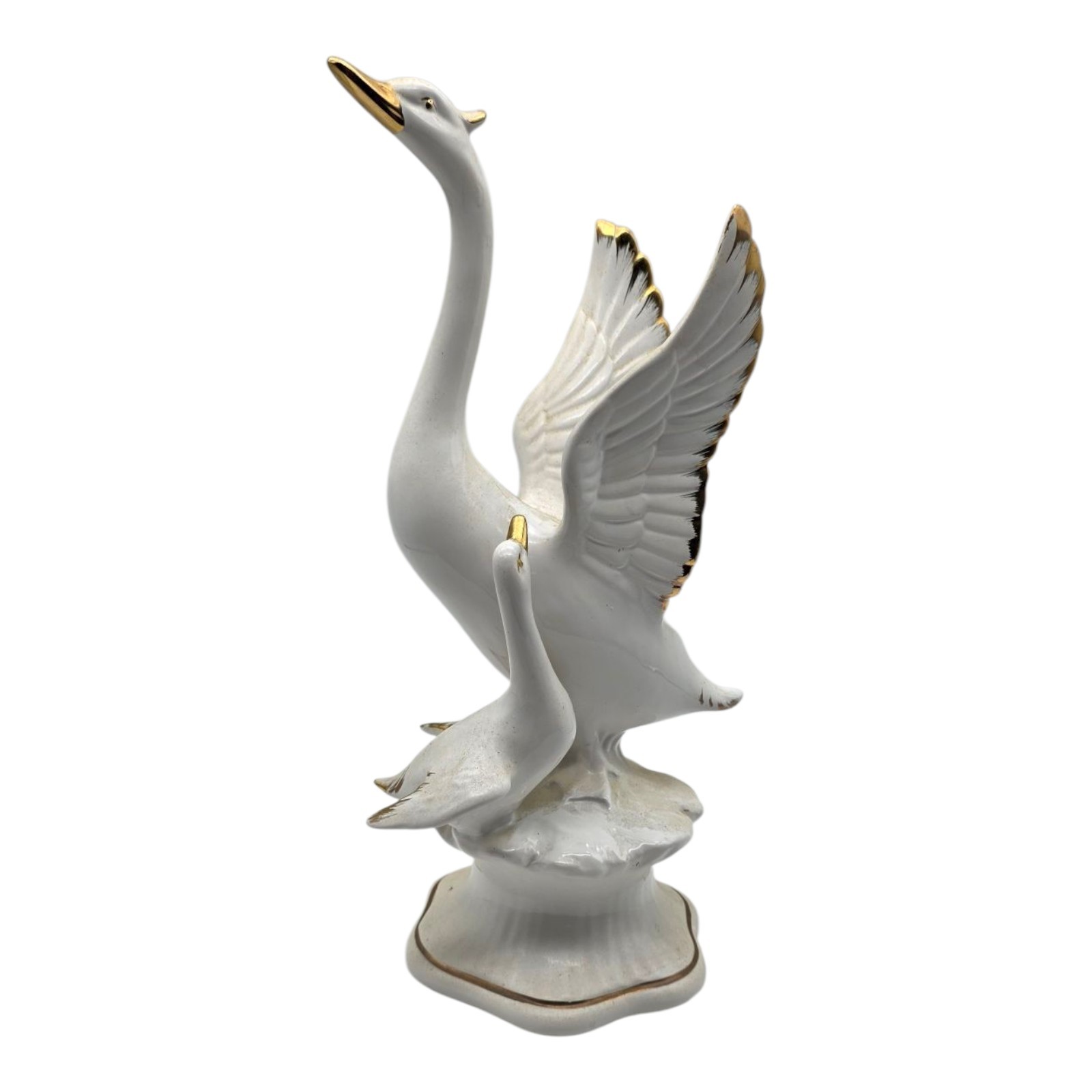 White And Gold Mom And Baby Bird Porcelain Figurine