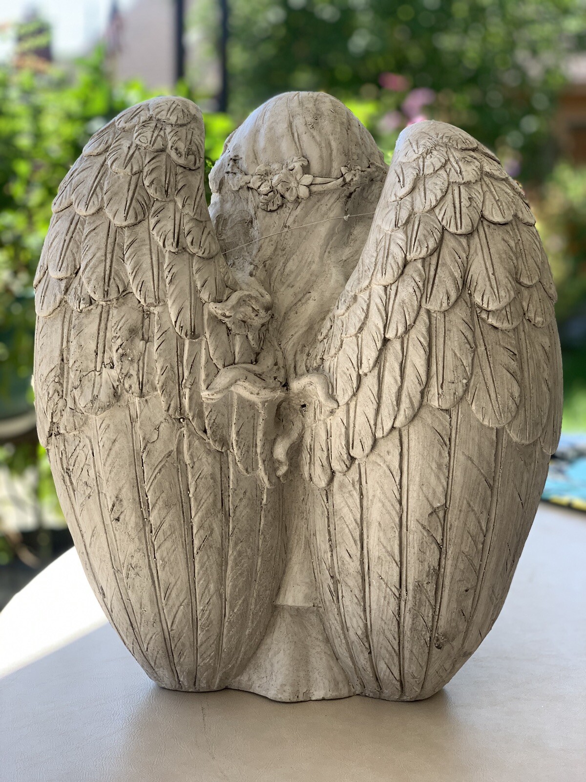15IN Resin Angel with Flower Pot Statue