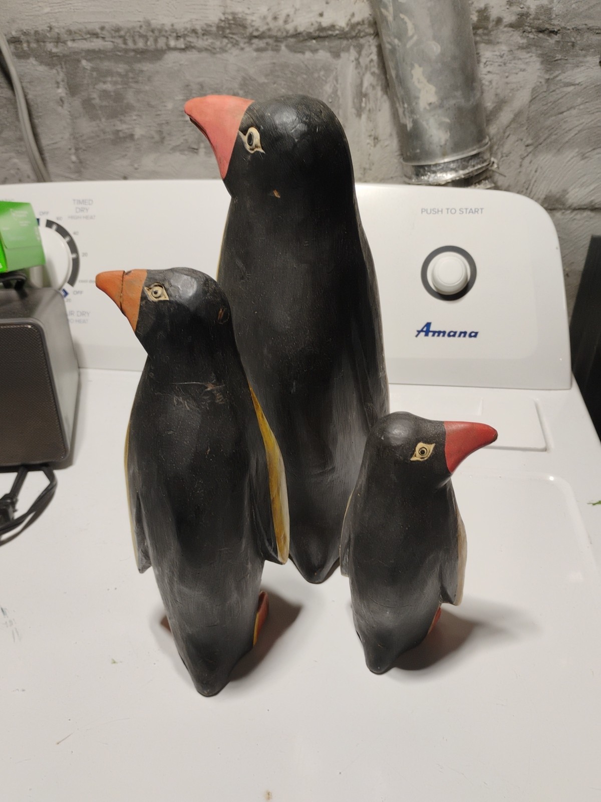 3 Wooden Hand Carved and Hand Painted Penguin Figurines – different sizes
