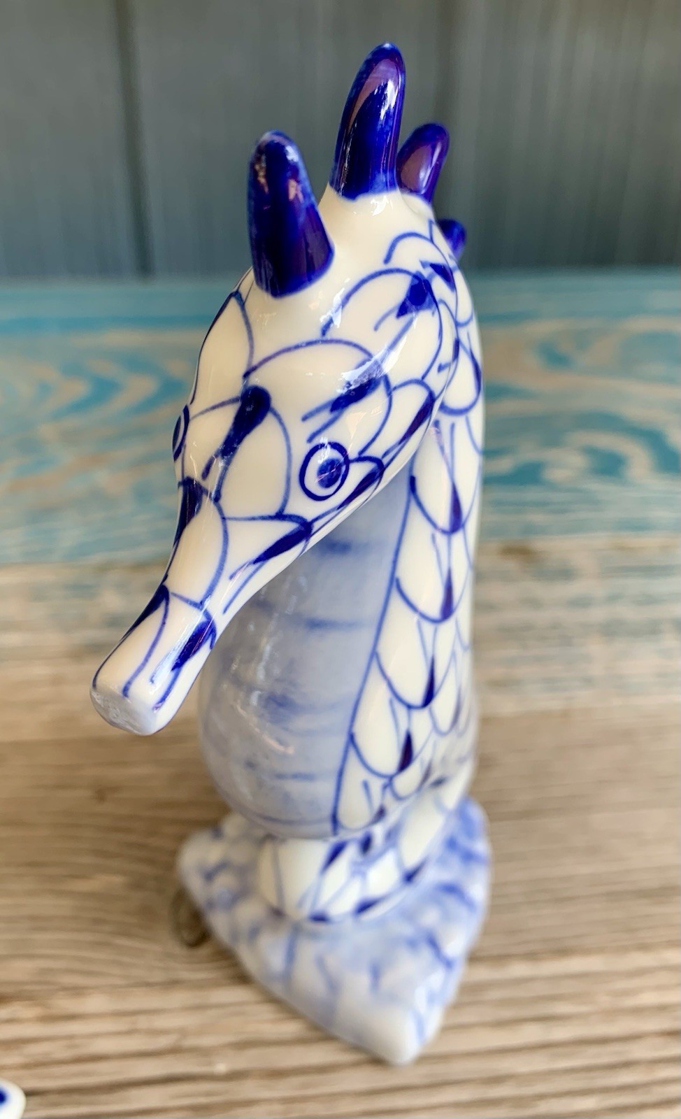 Andrea by Sadek Blue & White Fishnet Porcelain Seahorse, Starfish, Conch Shell