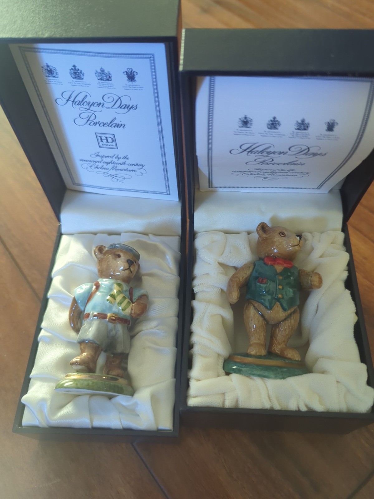 Halcyon Days 1995 & 1998 Teddy Bear Porcelain PC 9148 PC 9093 Ships Free DRC