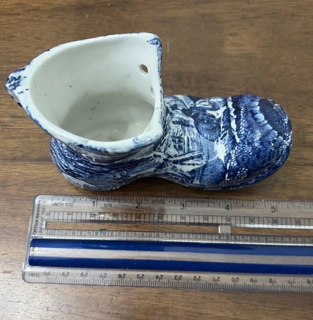 Vintage Blue And White Old Foley James Kent Staffordshire Porcelain Boot 5”x 3”