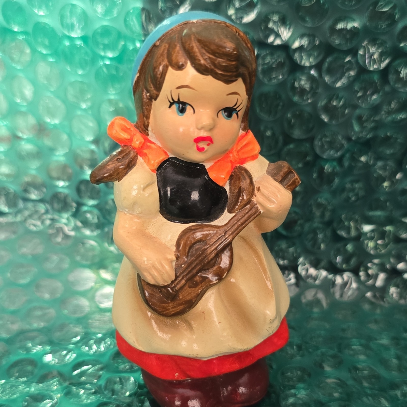 Hand Painted Ceramic Girl Figurine Playing Guitar, Multicolor, Unboxed
