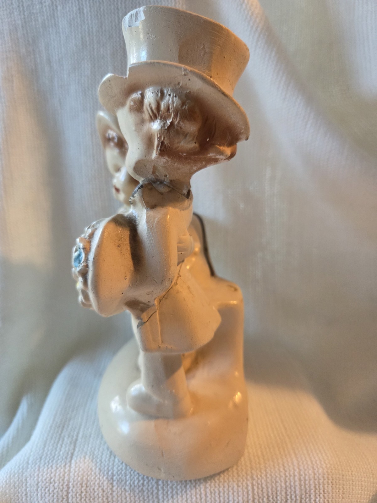 Ceramic Hand Painted Bride Groom Figurine, Matte Finish, Beige/Brown/Blue/Yellow