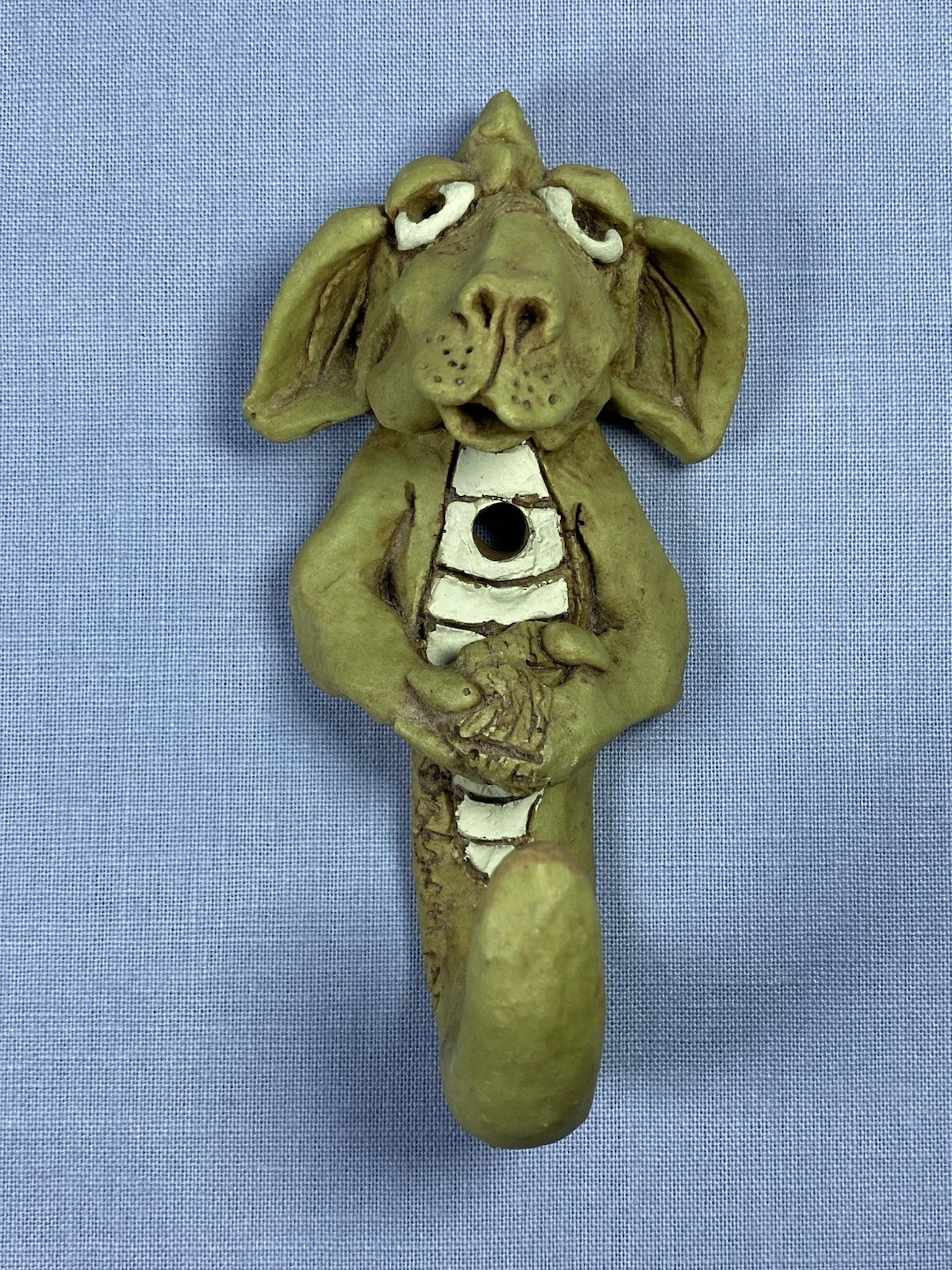 2 Green Brown Dragon Monster Pottery Wall Hooks Curious Critters 1981 1982 Fun!