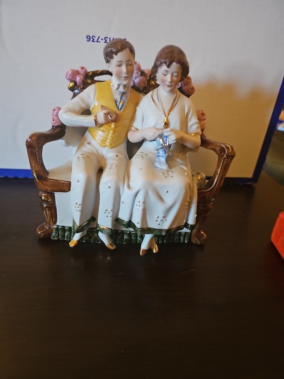 Vintage Antique Gold Trimmed Couple Sitting WKC Graefenthal Germany Bisque 6.25″
