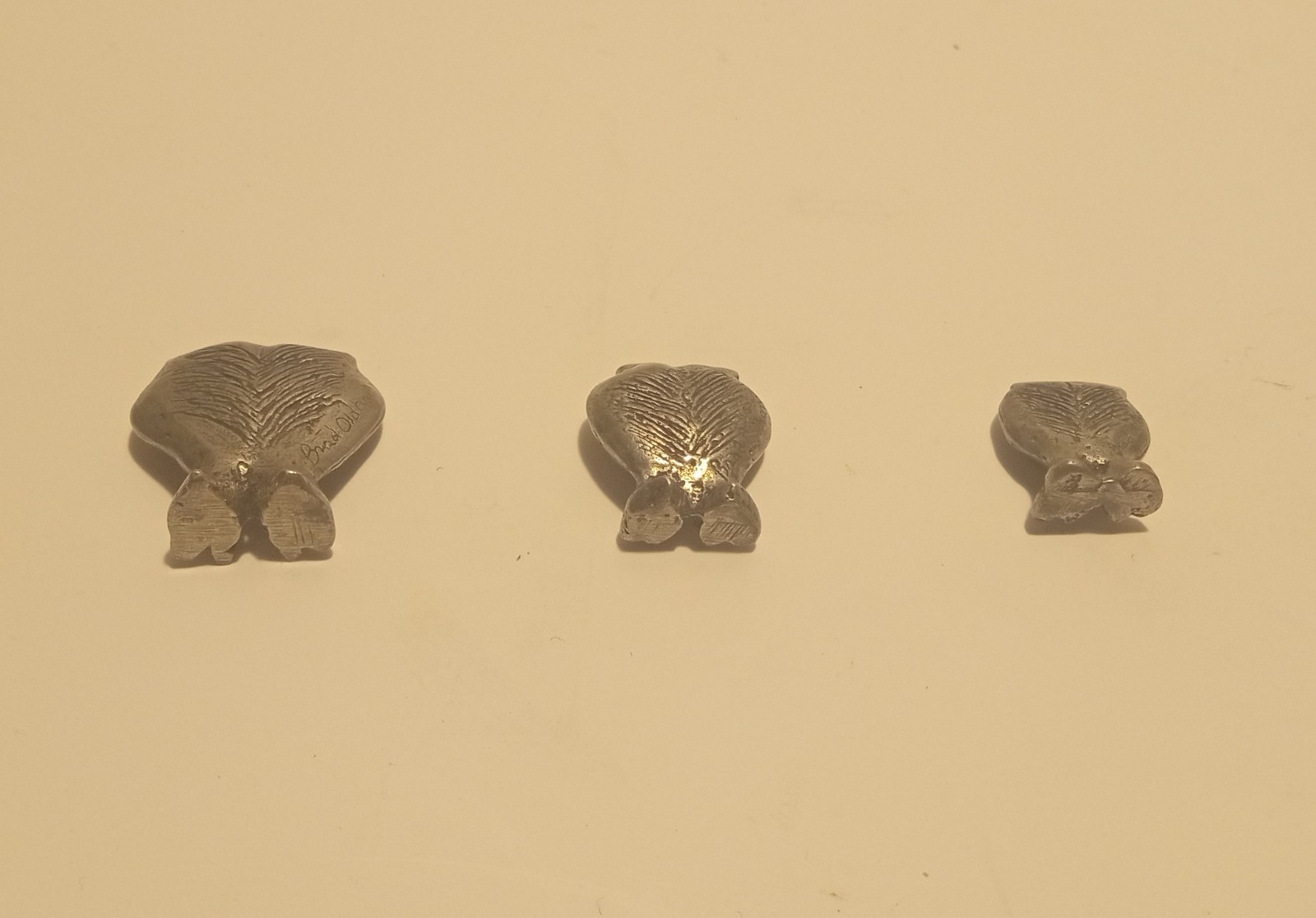 Rare! Set of 3 Brad Oldham Pewter Owl Miniature Figurines, 7/8″, 6/8″, 5/8″ tall