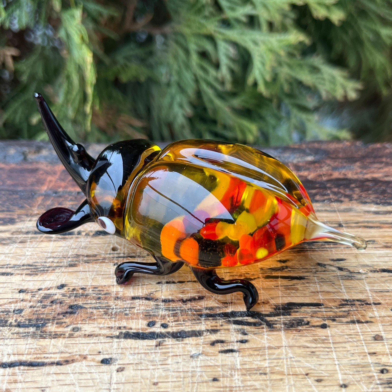 Yellow Glass Bug Figurine Blown Ornament | Collectible Miniature Shelf Decor