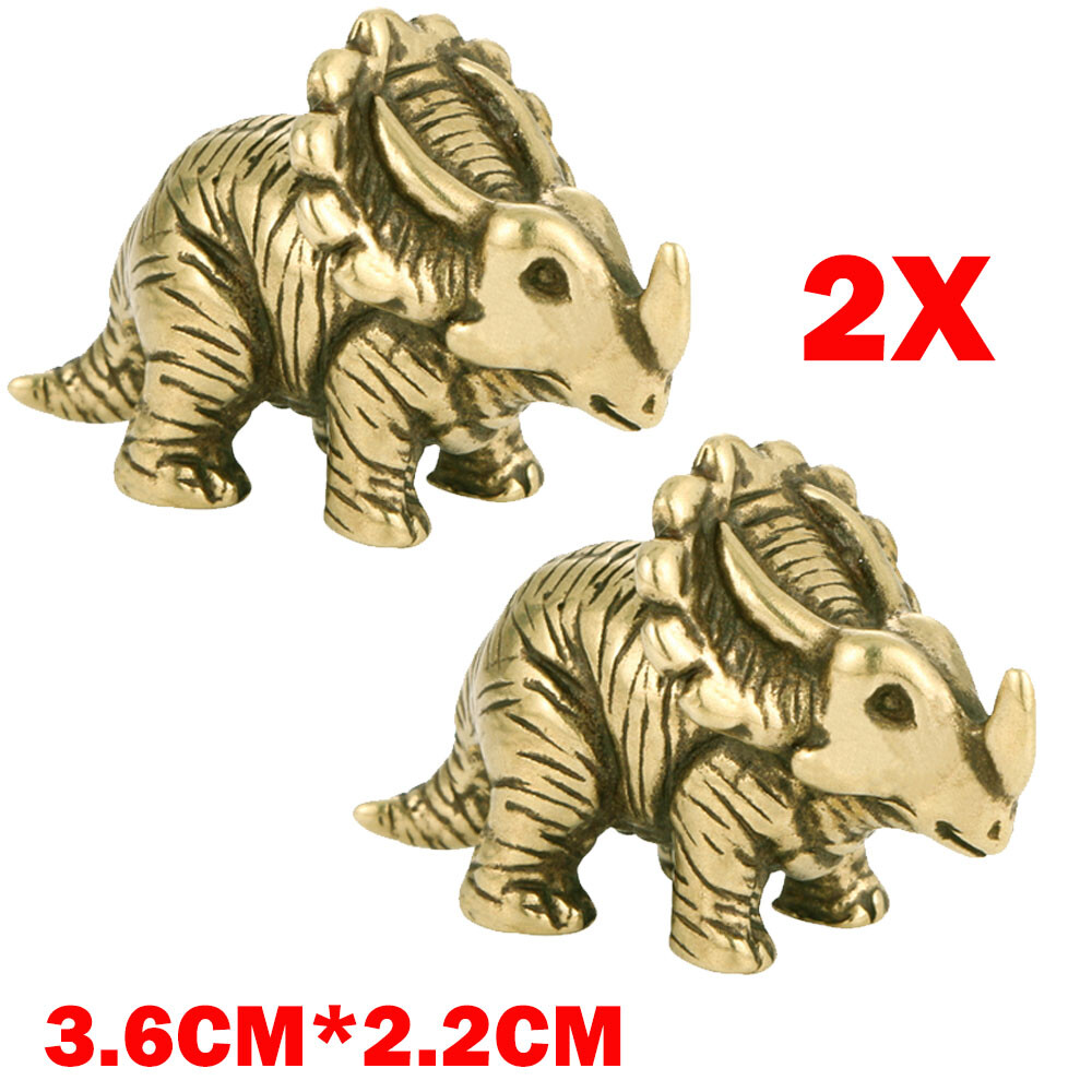 2PC Brass Dinosaur Statue Ornament Home Desk Decoration Animal Statue Toy Crafts
