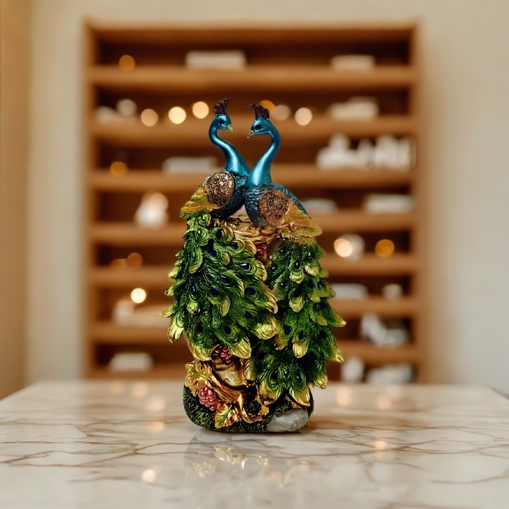 10″H Peacock with Lush Tail Feathers Figurine Ornament Home Decor Unique Gift