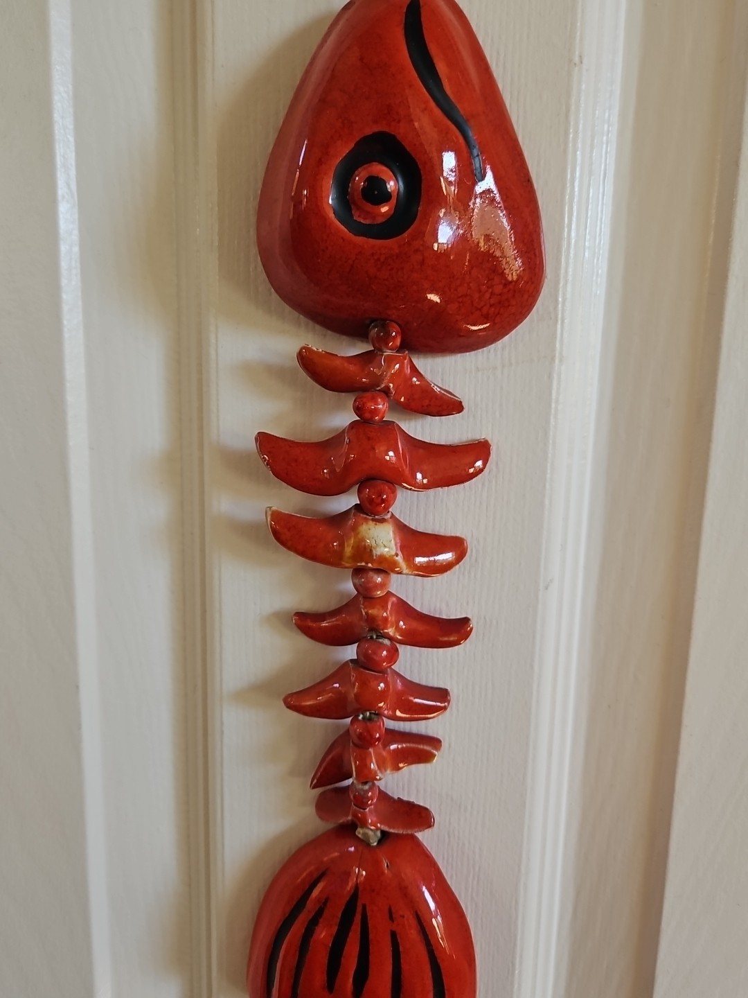 Vintage Ceramic Fish Bones Ischia Italy Wall Hanging Hand Painted Signed 1967