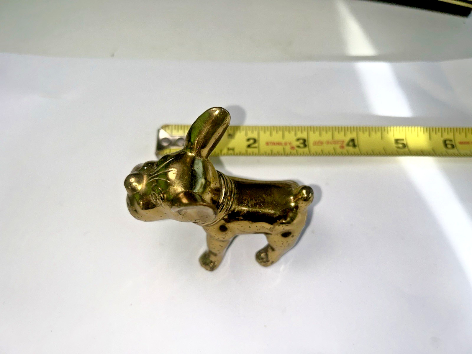 Vintage Signed French Bull Dog figure by J.B. Jennings Bros Gold-tone metal