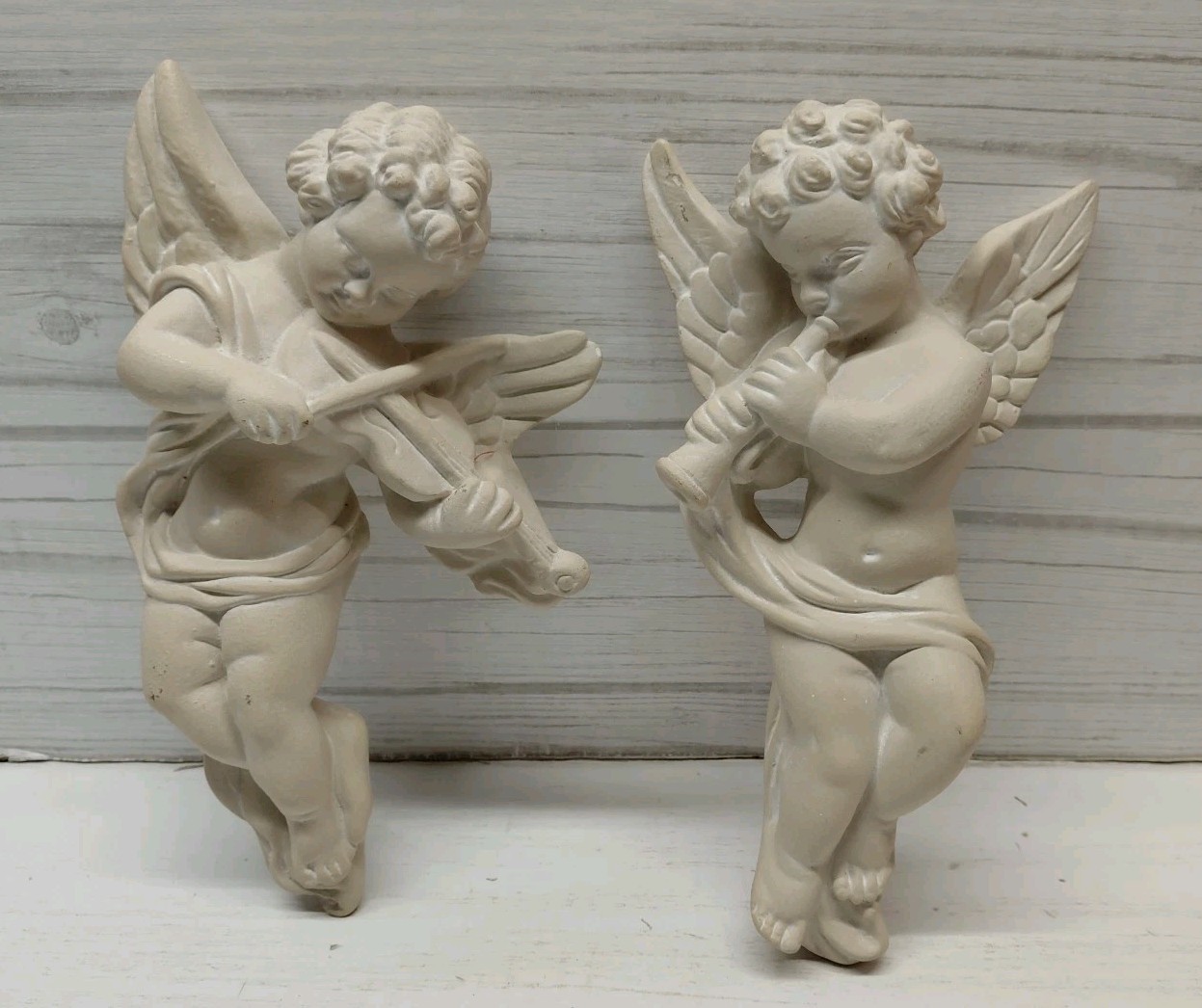 Chalkware Angel Cherub Wall Hanging Vintage Whimsical 10 In.