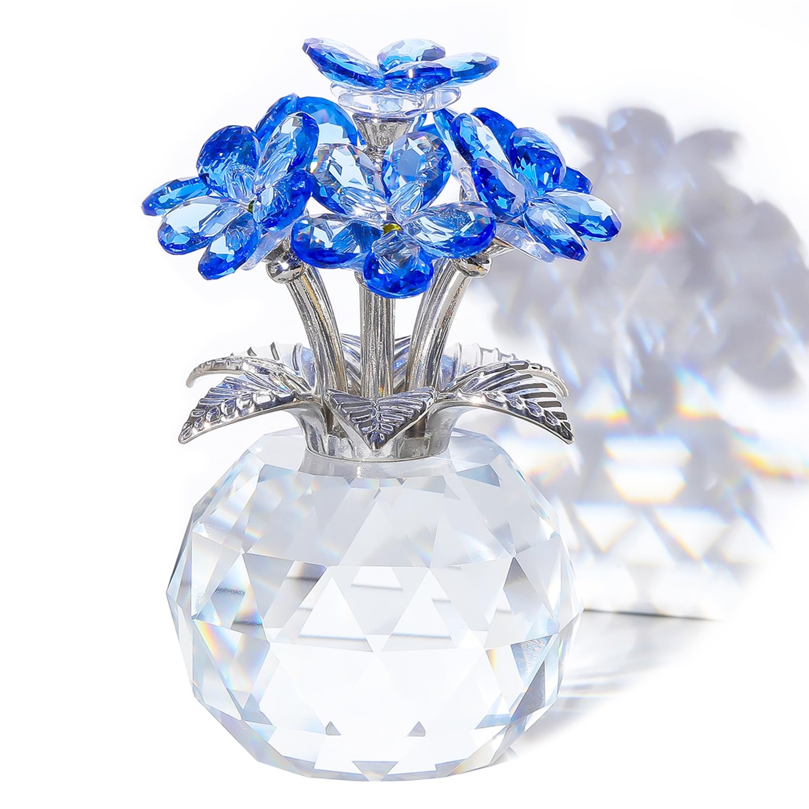 Crystal Forget-Me-Not Bouquet Figurines Blue Flowers Decoration for Her
