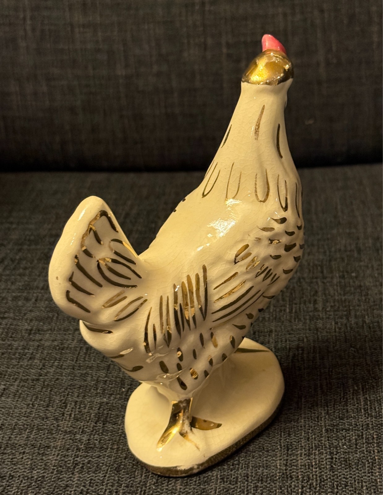 VTG Porcelain Rooster Chicken Hen Figurine Elegant White & Gold Accent Farmhouse