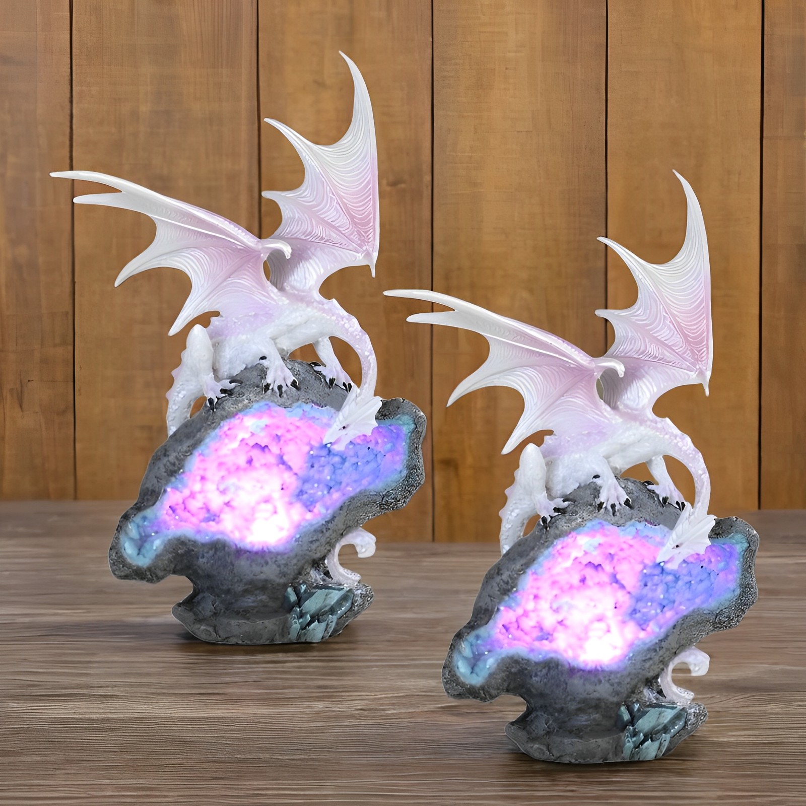 2-PC Gift Set 8.75″H Dragon with LED Faux Crystal Stone Figurine