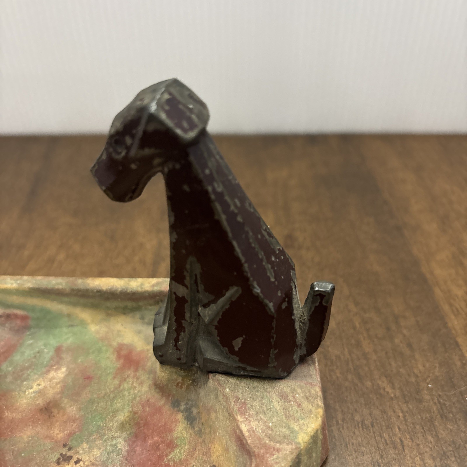 Vintage Art Deco Cast Metal Dog Statue Unsure of Base Clay Sandstone? See Photos