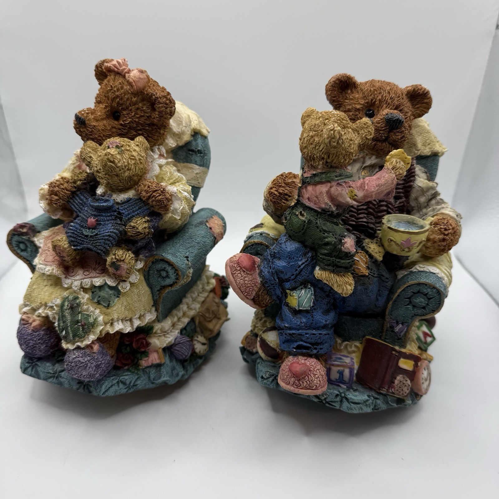 Boyd’s Bears Teddy Bear Music Box Figurine Pair Rock-A-Bye-Baby 7”