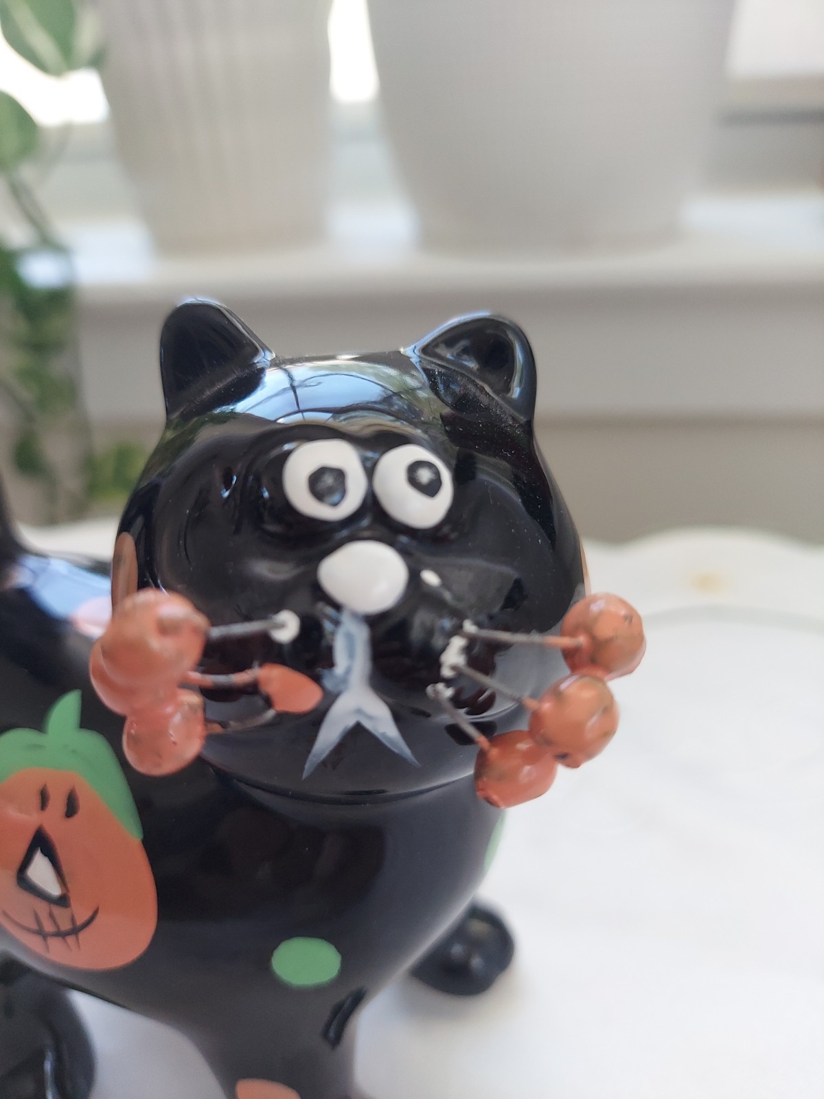 Black Cat Figurine Halloween Ceramic 5.5 Inches Figure Whimsical Jack-o-Lantern