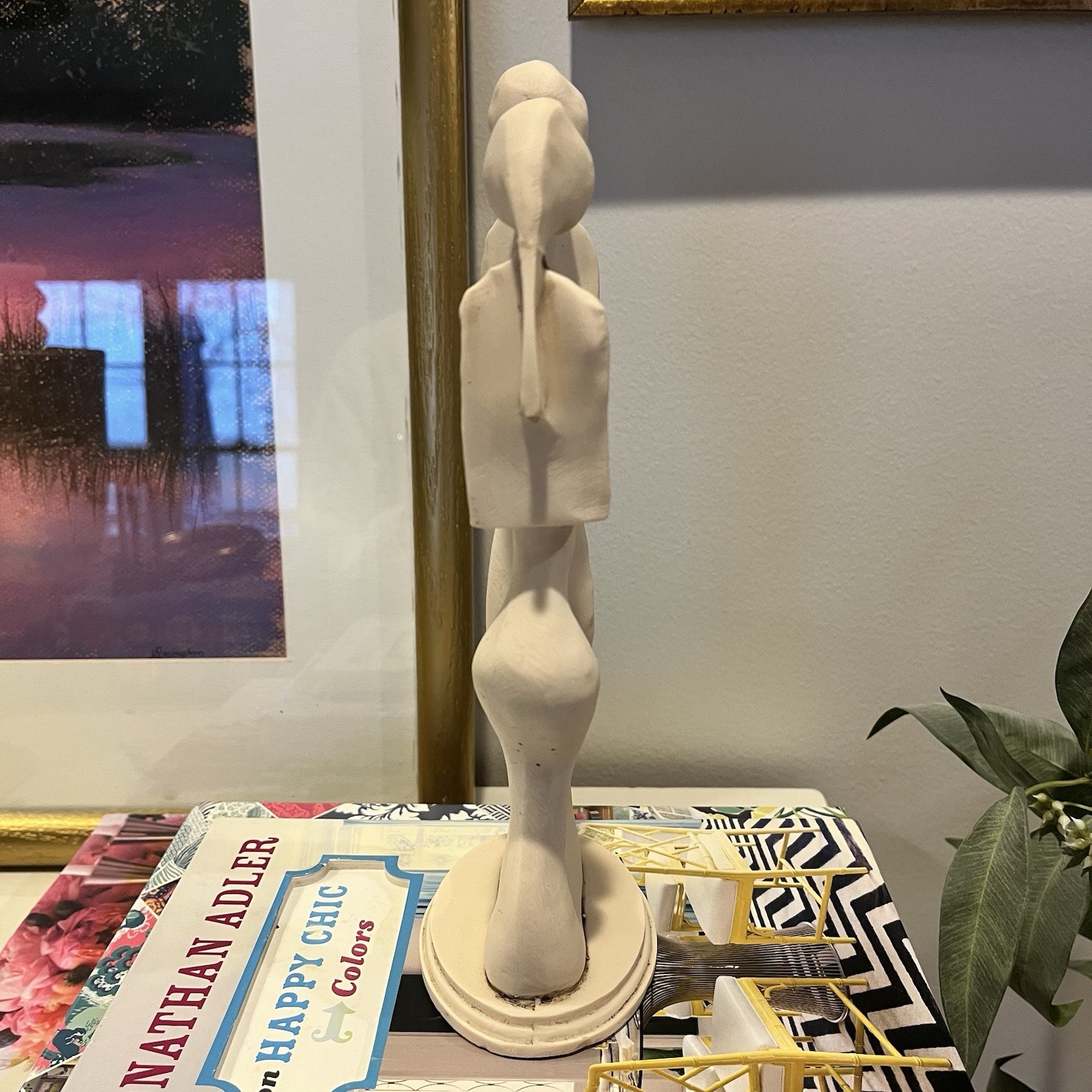 Vintage Soapstone Figurine Abstract Art Dancing Couple Palms Together 10”x4”
