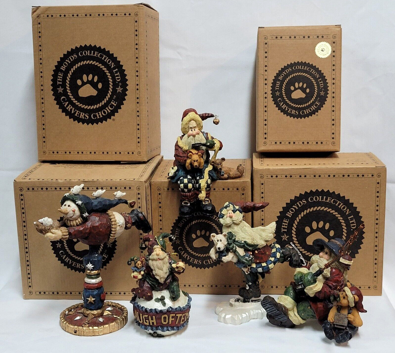 Lot of 5 Boyds Collection CARVERS CHOICE – SANTA CLAUS SNOWMAN FISHING SKATING