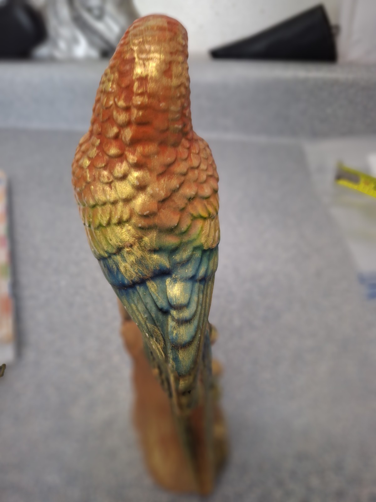 Vintage 7 1/2” Parrot Ceramic Green Orange Yellow Bird Branch Norleans Japan
