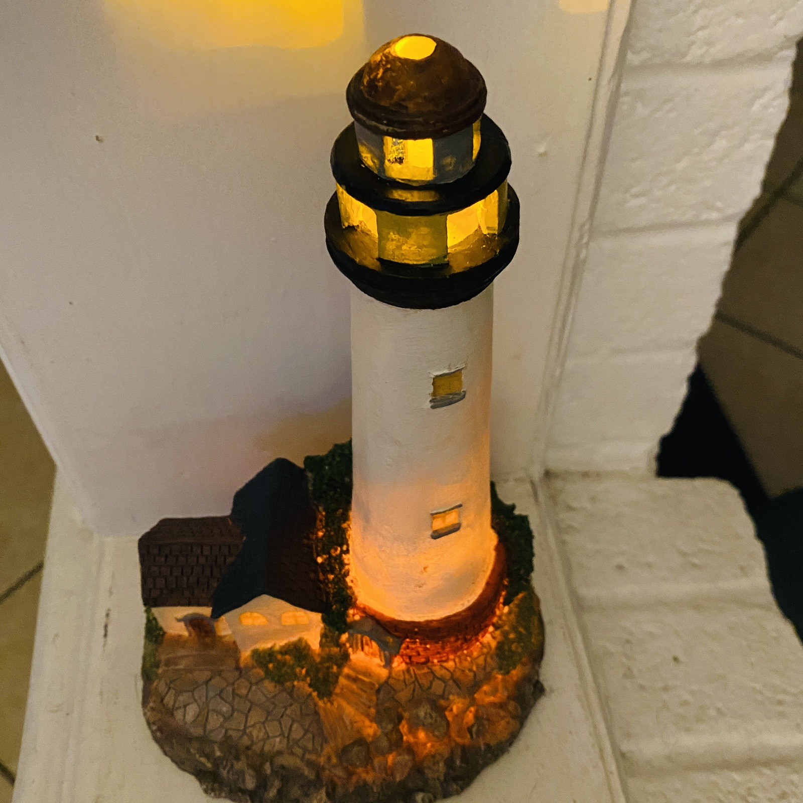 Lighthouse Lighted Nautical Decor Set Resin Beach Coastal Boating Sailing Theme