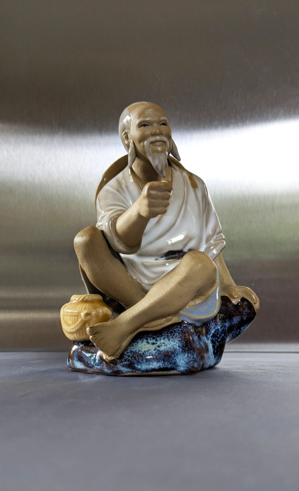 Vintage Porcelain Figurine Old Fisherman Chinese 50s Hunting Fishing 5″