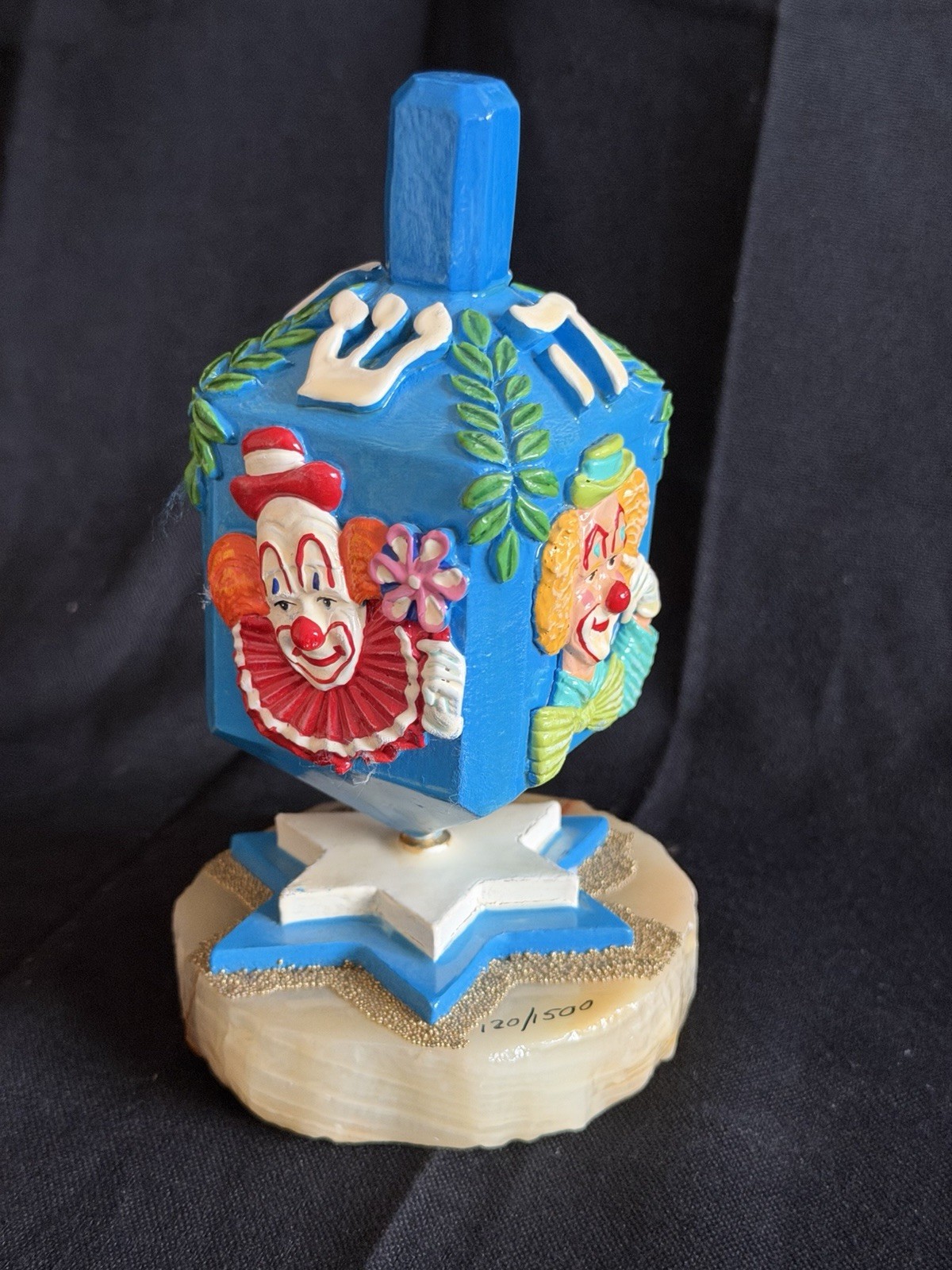 Ron Lee Clown Dreidel 2000 Ltd Ed 120/1500 Judaica Onyx Base Signed Hanukkah