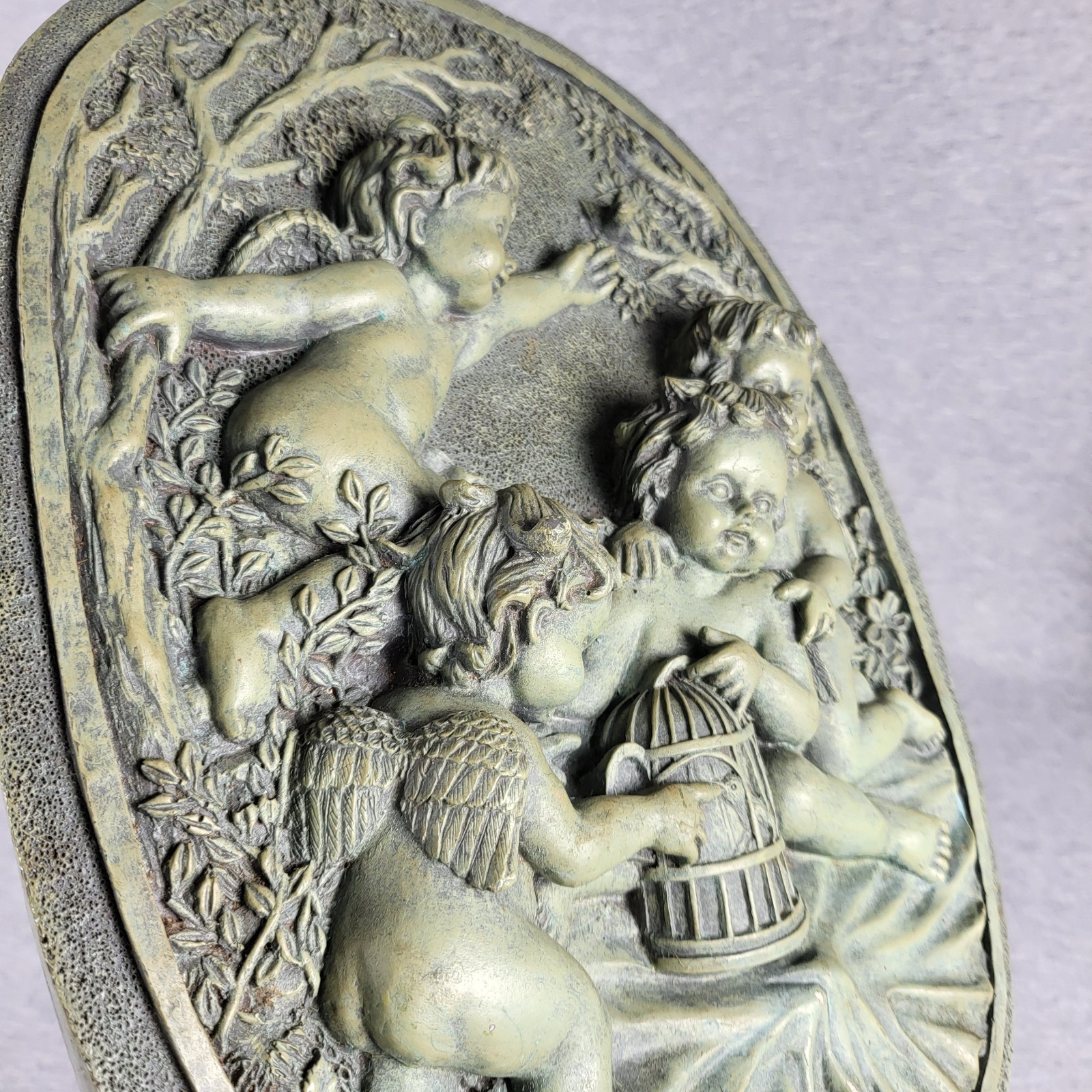 Vintage CBK LTD Cherub Wall Plaque 13″x9″ Baroque Style Oval Relief Art Decor