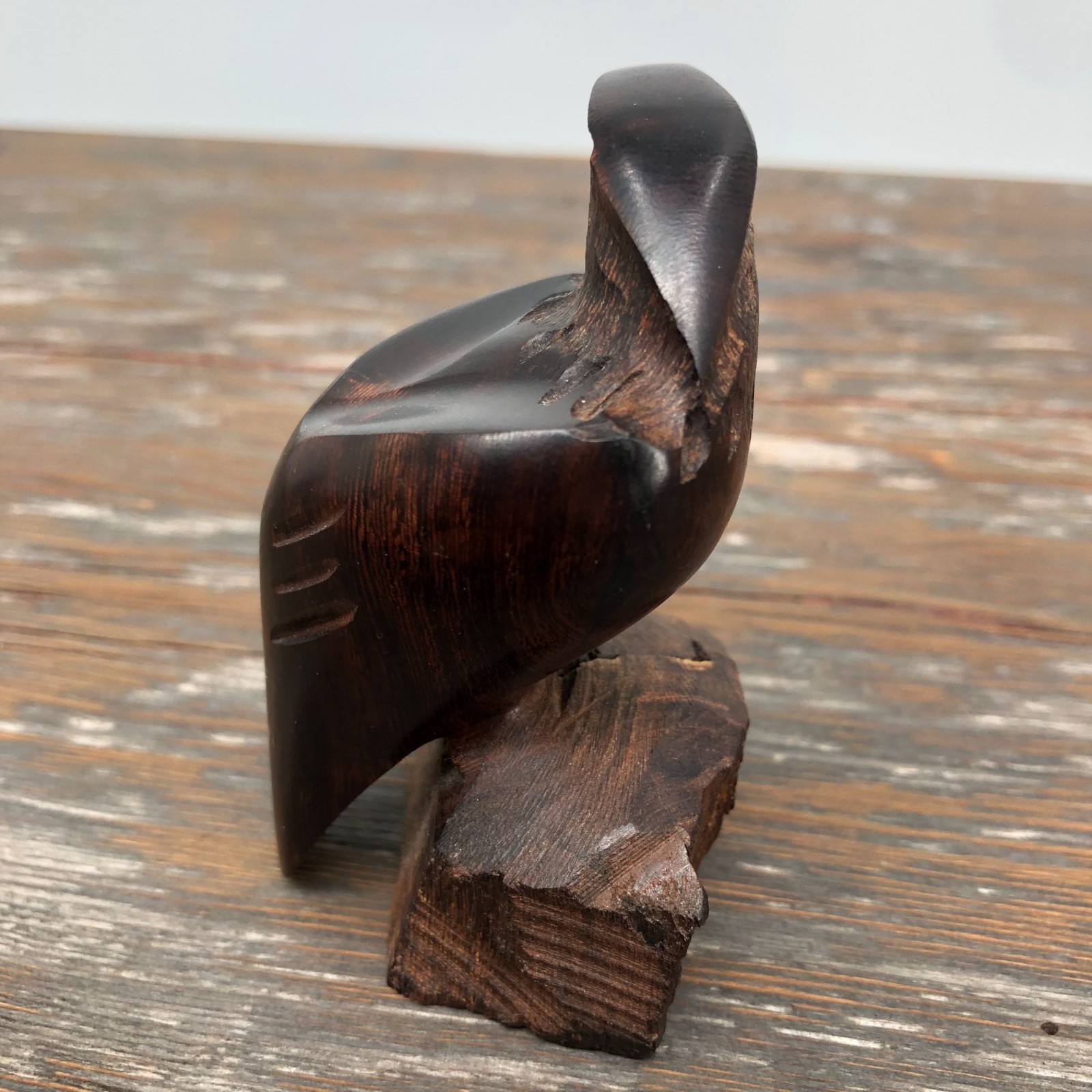 Vintage Hand Carved Ironwood Eagle On Pedestal Statue Falcon Bird Of Pray 3.5″