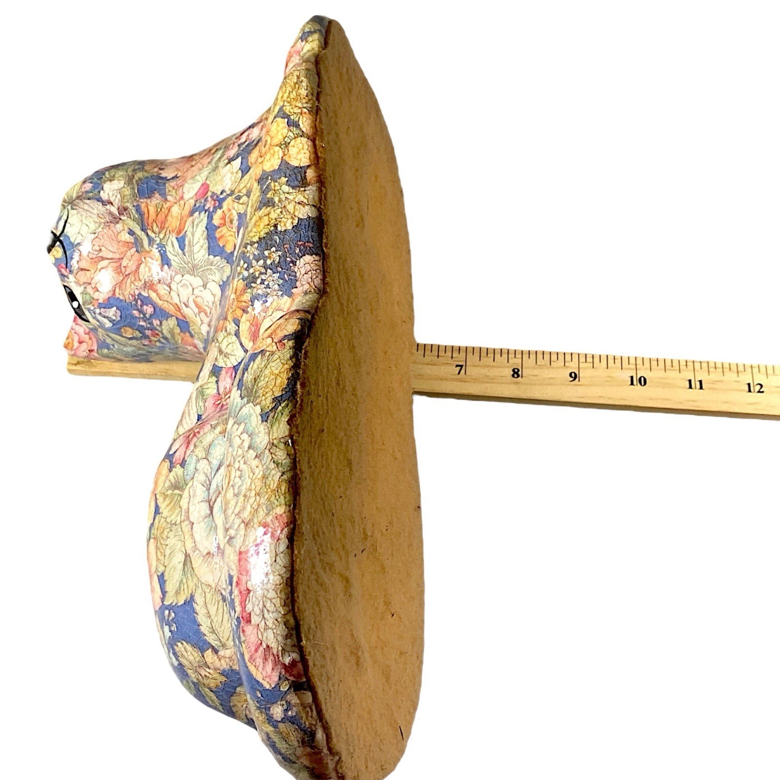 Vintage Papier Mache Cat Figurine Floral Decoupage Cottagecore Victorian Decor