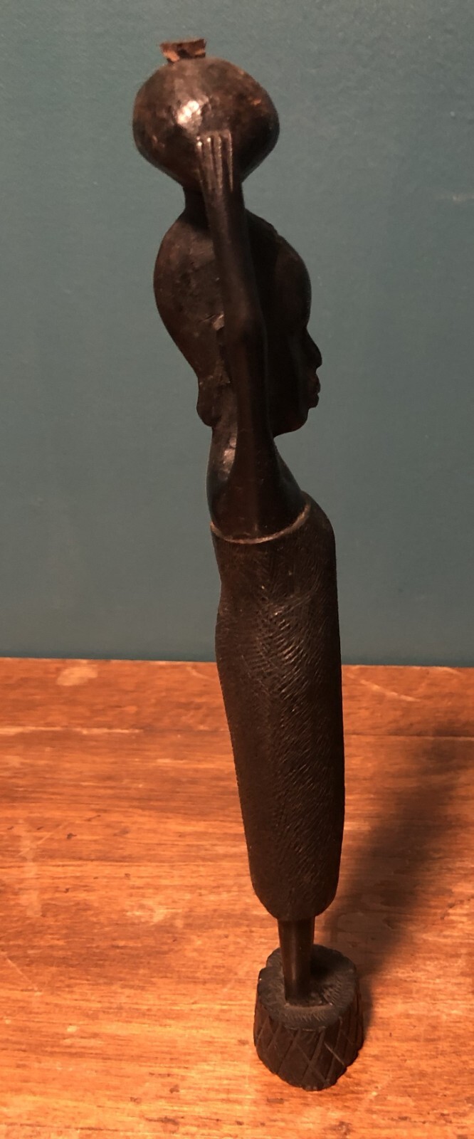 Hand Carved Ebony 10 1/2″ Tall Female Folk Art Tribal Figurine Made In Kenya