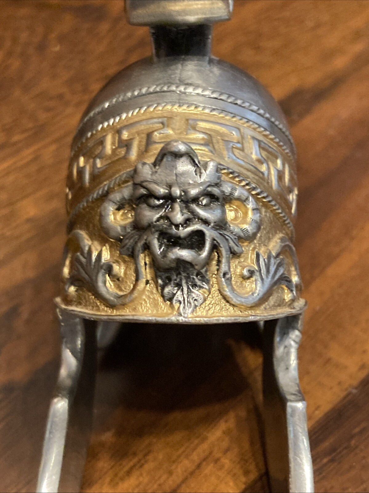 Vintage Miniature Greek Roman Helmet Silver Gold Ornate