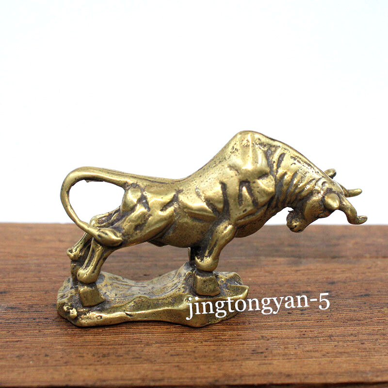 Brass Bull Figurine Statue Home Office Desktop Decoration Animal Figurines Toys