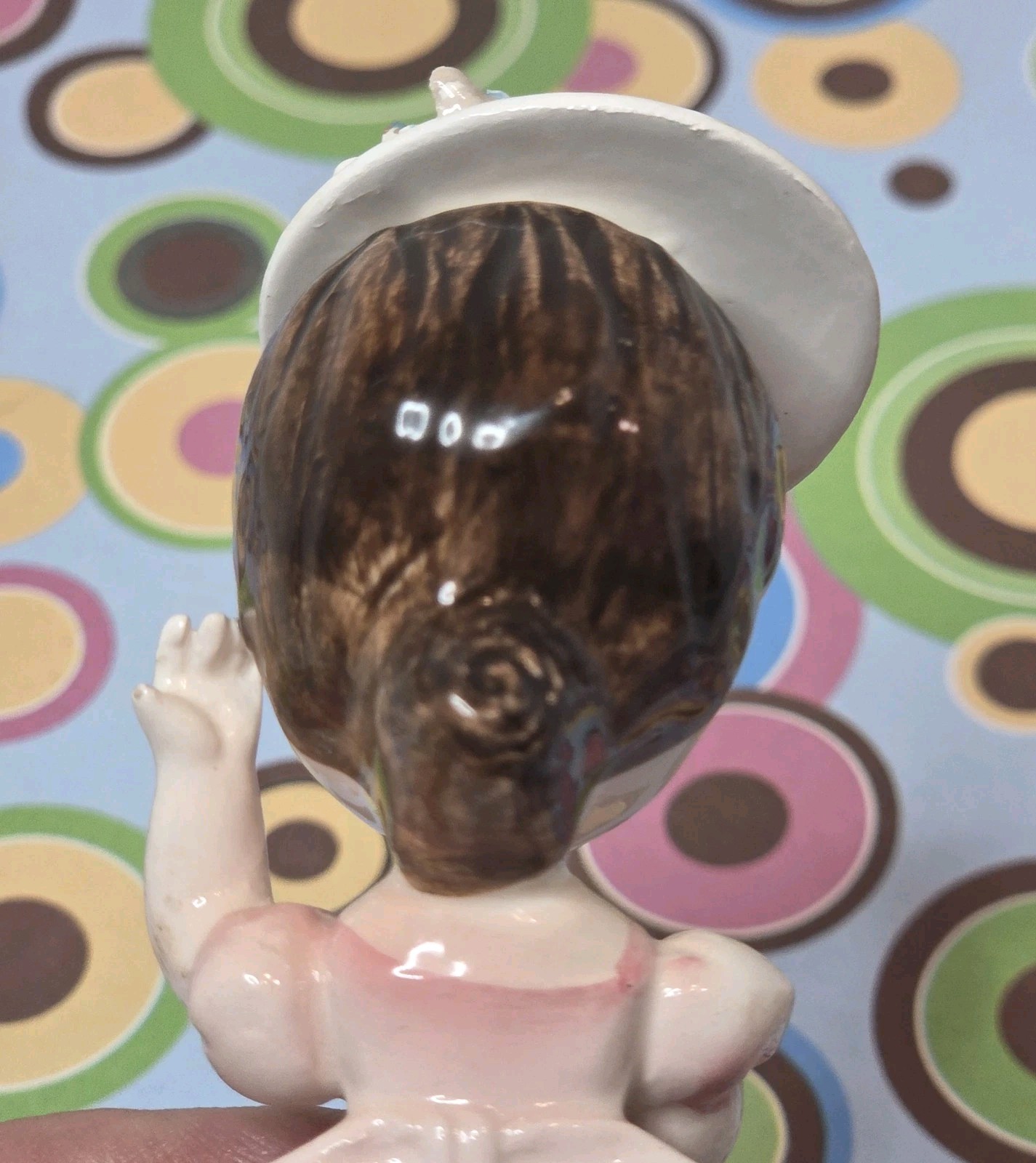 Vtg Lefton Girl Figurine Pink Dress Mirror Flower Hat Ceramic 1448 4.75″ READ