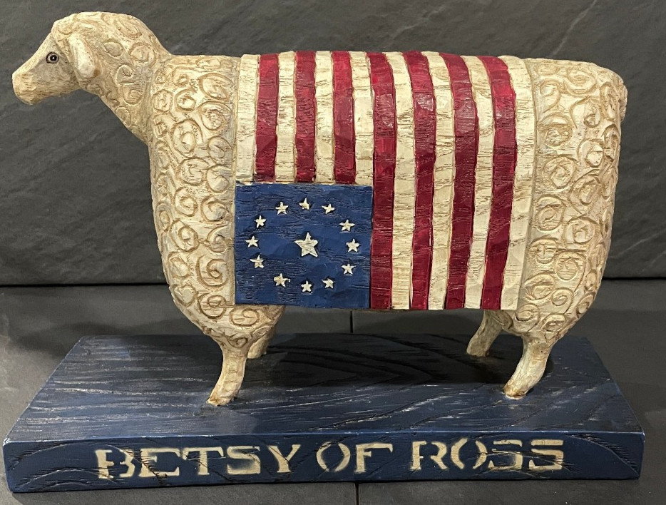 Betsy Of Ross Primitive Folk Art David Harden Ohio Artist Flag Sheep Americana