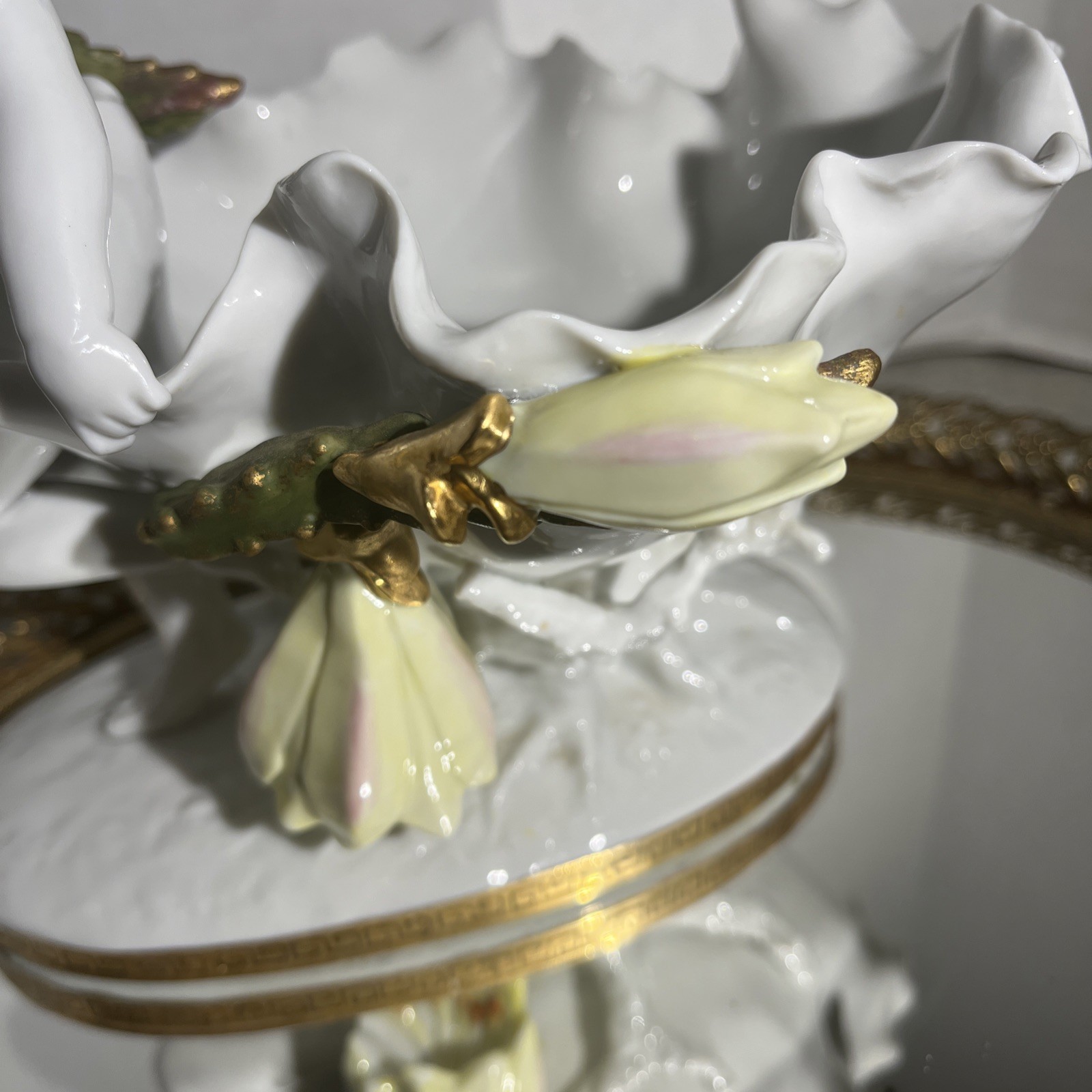 Vintage Porcelain Cherub Cactus Flower Spill Vase, Bowl, Andrea by Sadek(414)